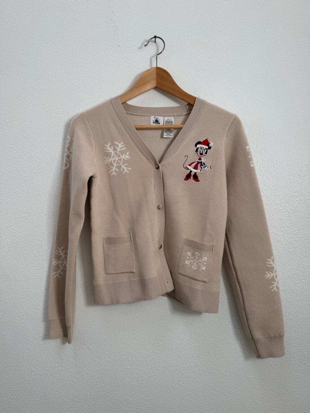 NWT Disney Parks Minnie Mouse Holiday Christmas Cardigan Sweater Tan Youth 11/12